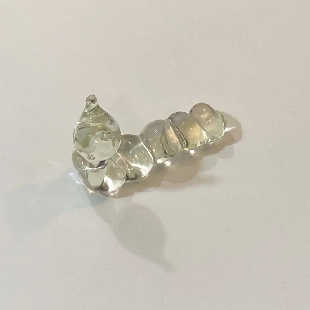 VTG, Hand Sculpted Clear Glass Cristal Caterpillar Figurine Reptile Decor-Clear